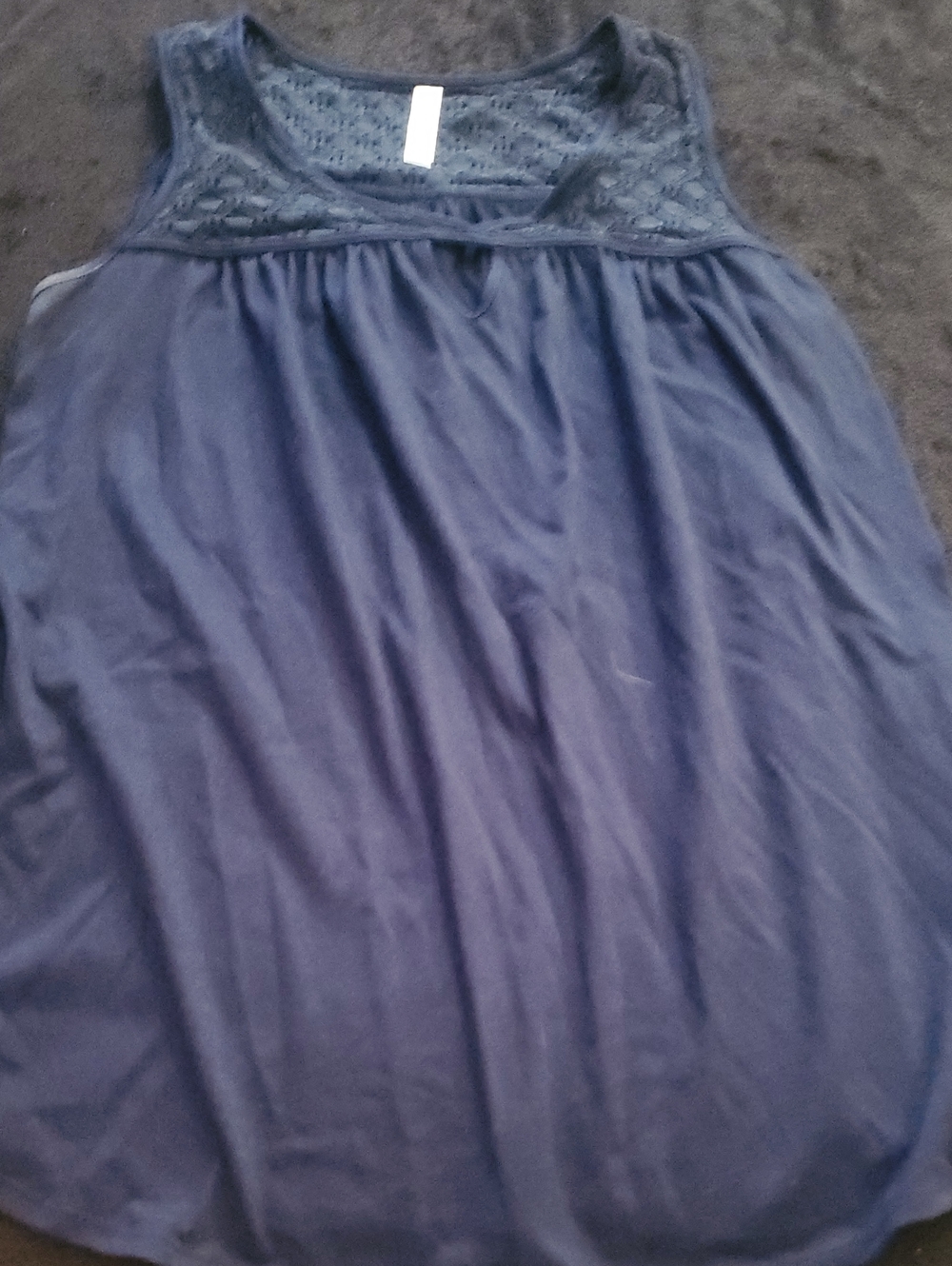 Perseption Navy Blue Lace Yoke Tank Top